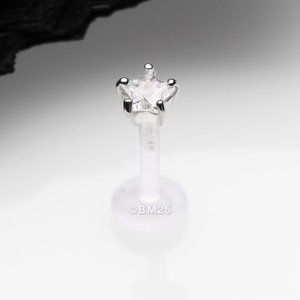 14 Karat White Gold Push-In Prong Set Star Gem Top Bio-Flex Labret